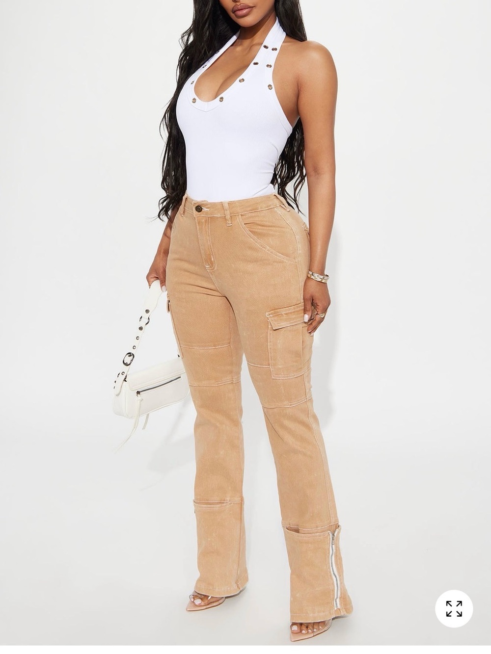Cargo Flare Pants in Camel